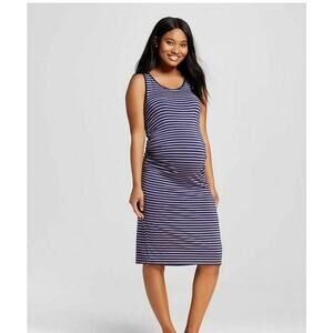 Liz Lange Sleeveless Striped Maternity Tank Dress Purple Navy‎ Womens Size Small